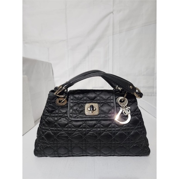 Authentic CHRISTIAN DIOR Cannage Quilted Satin Charming Lock Tote Bag Black - Picture 13 of 13